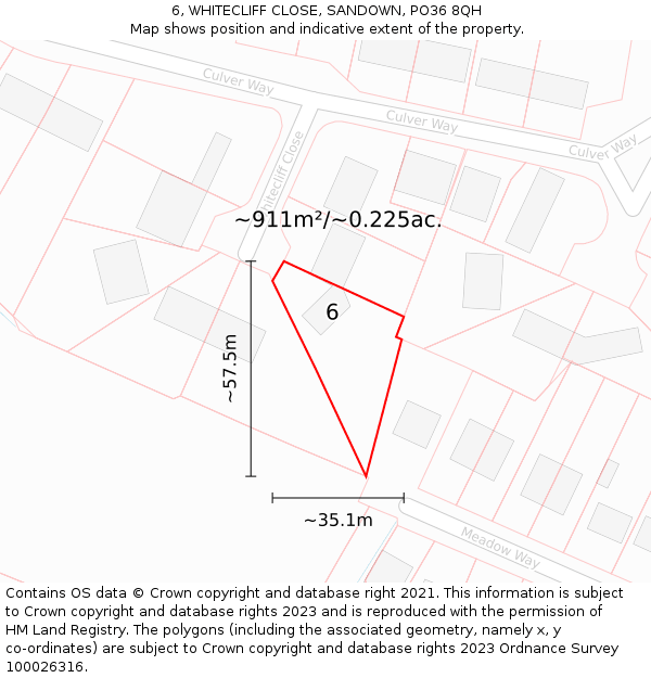 6, WHITECLIFF CLOSE, SANDOWN, PO36 8QH: Plot and title map