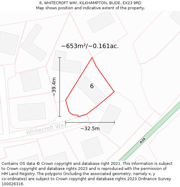 6, WHITECROFT WAY, KILKHAMPTON, BUDE, EX23 9RD: Plot and title map