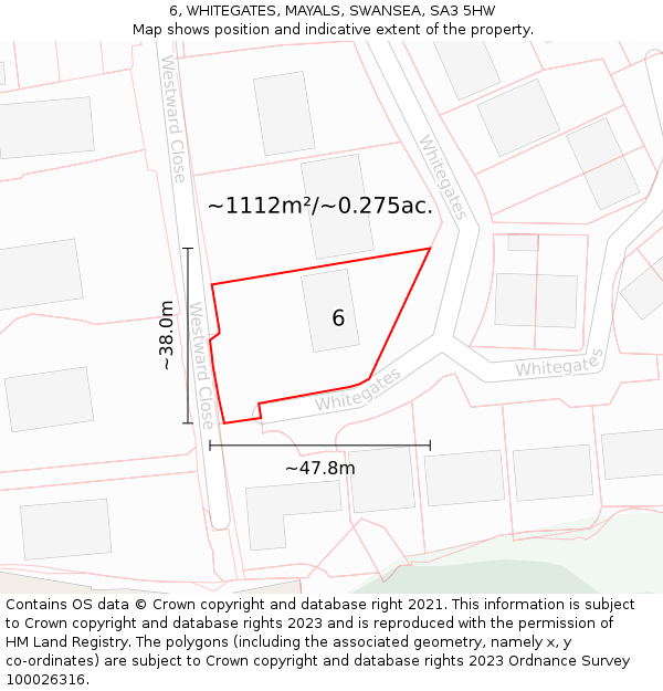 6, WHITEGATES, MAYALS, SWANSEA, SA3 5HW: Plot and title map