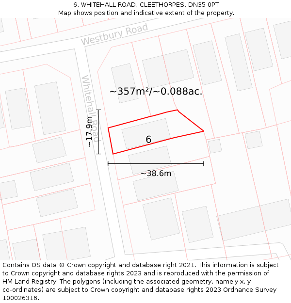 6, WHITEHALL ROAD, CLEETHORPES, DN35 0PT: Plot and title map