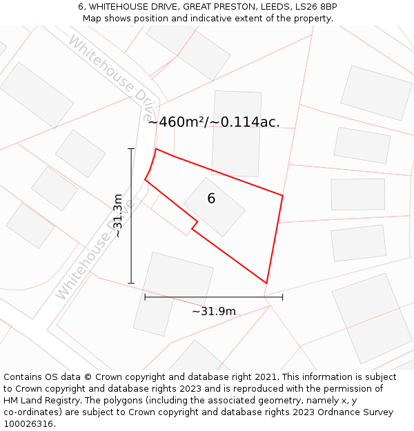 6, WHITEHOUSE DRIVE, GREAT PRESTON, LEEDS, LS26 8BP: Plot and title map