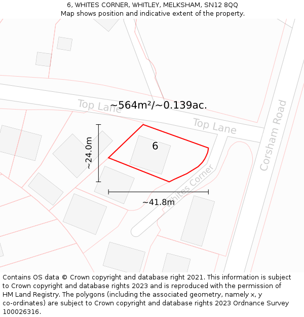 6, WHITES CORNER, WHITLEY, MELKSHAM, SN12 8QQ: Plot and title map