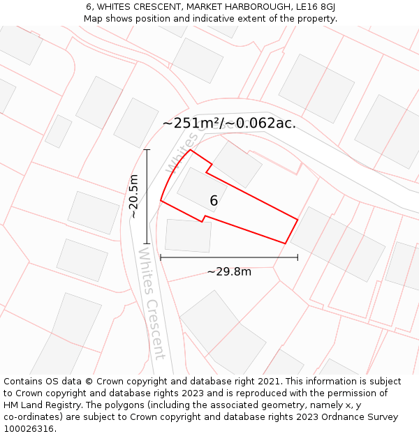 6, WHITES CRESCENT, MARKET HARBOROUGH, LE16 8GJ: Plot and title map