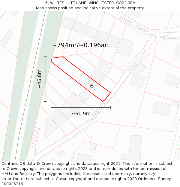 6, WHITESHUTE LANE, WINCHESTER, SO23 9RA: Plot and title map