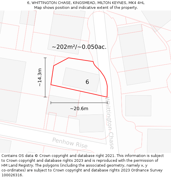 6, WHITTINGTON CHASE, KINGSMEAD, MILTON KEYNES, MK4 4HL: Plot and title map