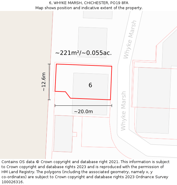 6, WHYKE MARSH, CHICHESTER, PO19 8FA: Plot and title map