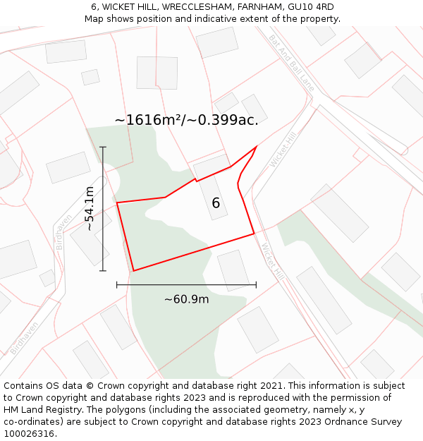 6, WICKET HILL, WRECCLESHAM, FARNHAM, GU10 4RD: Plot and title map