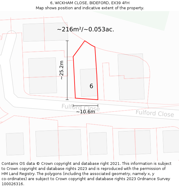 6, WICKHAM CLOSE, BIDEFORD, EX39 4FH: Plot and title map