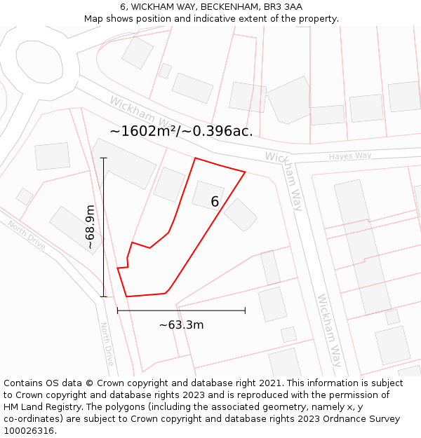 6, WICKHAM WAY, BECKENHAM, BR3 3AA: Plot and title map