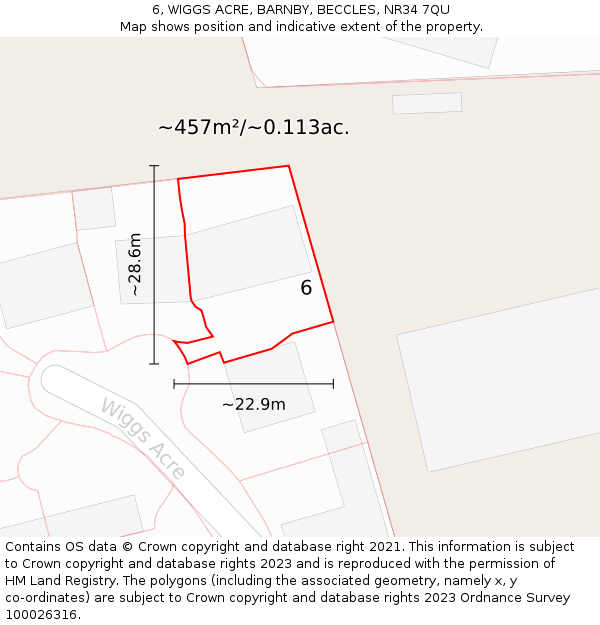 6, WIGGS ACRE, BARNBY, BECCLES, NR34 7QU: Plot and title map