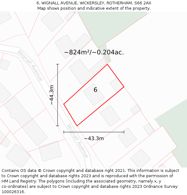 6, WIGNALL AVENUE, WICKERSLEY, ROTHERHAM, S66 2AX: Plot and title map