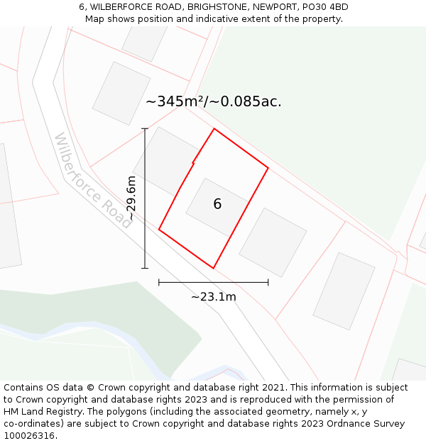 6, WILBERFORCE ROAD, BRIGHSTONE, NEWPORT, PO30 4BD: Plot and title map