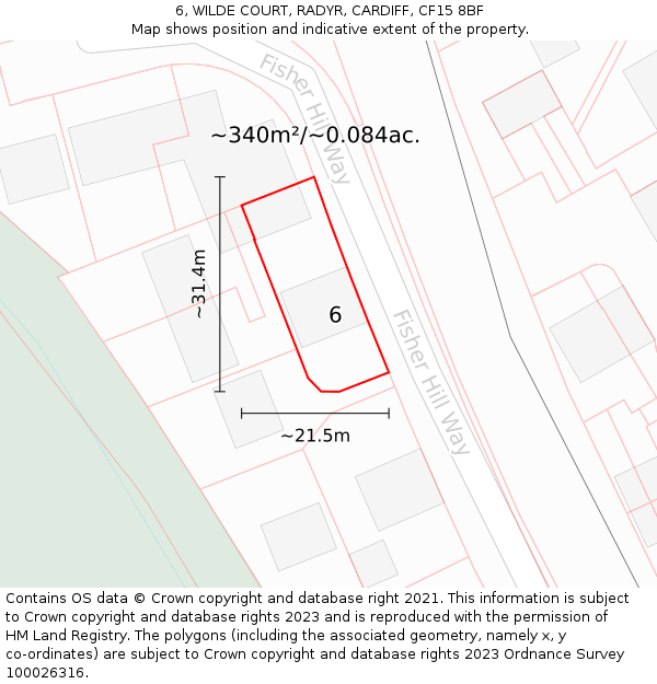 6, WILDE COURT, RADYR, CARDIFF, CF15 8BF: Plot and title map