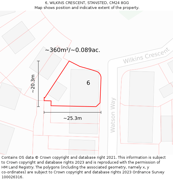 6, WILKINS CRESCENT, STANSTED, CM24 8GG: Plot and title map