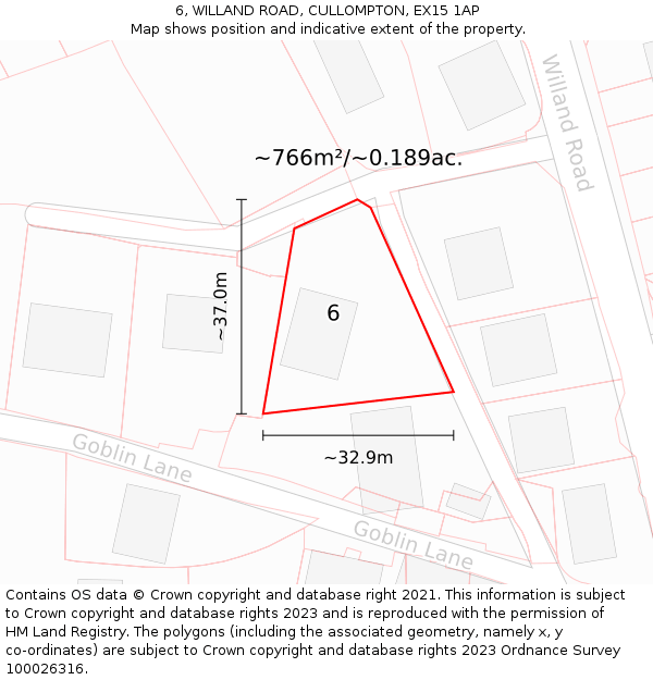 6, WILLAND ROAD, CULLOMPTON, EX15 1AP: Plot and title map