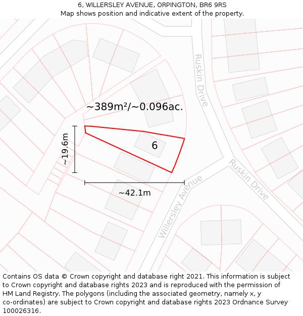 6, WILLERSLEY AVENUE, ORPINGTON, BR6 9RS: Plot and title map