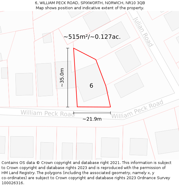 6, WILLIAM PECK ROAD, SPIXWORTH, NORWICH, NR10 3QB: Plot and title map