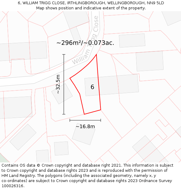 6, WILLIAM TRIGG CLOSE, IRTHLINGBOROUGH, WELLINGBOROUGH, NN9 5LD: Plot and title map