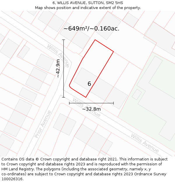 6, WILLIS AVENUE, SUTTON, SM2 5HS: Plot and title map