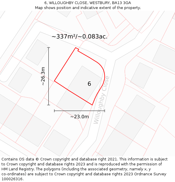6, WILLOUGHBY CLOSE, WESTBURY, BA13 3GA: Plot and title map