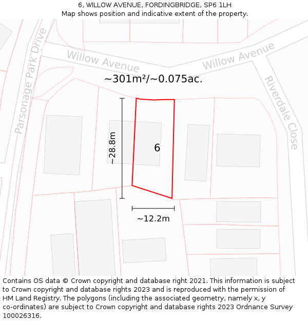 6, WILLOW AVENUE, FORDINGBRIDGE, SP6 1LH: Plot and title map