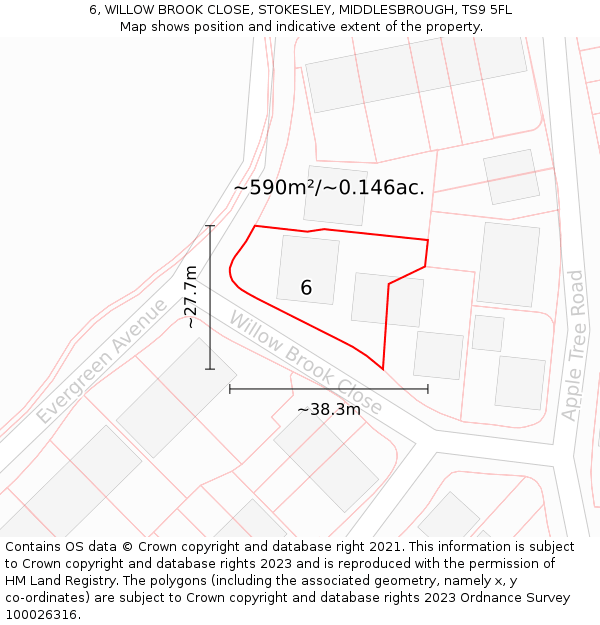 6, WILLOW BROOK CLOSE, STOKESLEY, MIDDLESBROUGH, TS9 5FL: Plot and title map