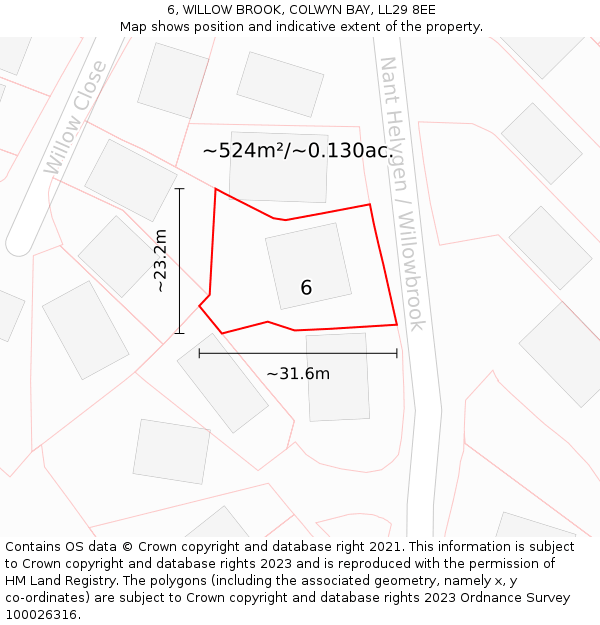 6, WILLOW BROOK, COLWYN BAY, LL29 8EE: Plot and title map