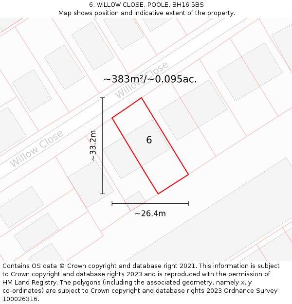 6, WILLOW CLOSE, POOLE, BH16 5BS: Plot and title map