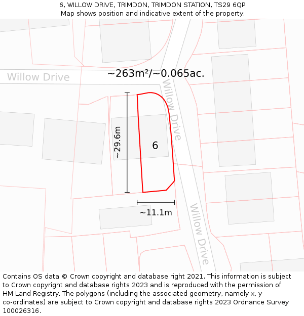 6, WILLOW DRIVE, TRIMDON, TRIMDON STATION, TS29 6QP: Plot and title map