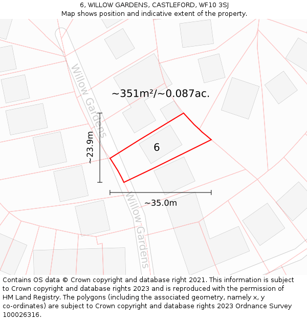 6, WILLOW GARDENS, CASTLEFORD, WF10 3SJ: Plot and title map