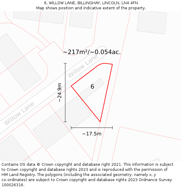 6, WILLOW LANE, BILLINGHAY, LINCOLN, LN4 4FN: Plot and title map