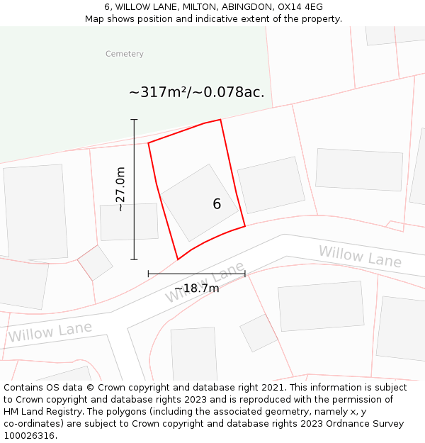 6, WILLOW LANE, MILTON, ABINGDON, OX14 4EG: Plot and title map