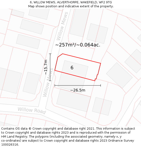 6, WILLOW MEWS, ALVERTHORPE, WAKEFIELD, WF2 9TG: Plot and title map