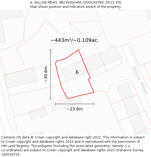 6, WILLOW MEWS, BECKINGHAM, DONCASTER, DN10 4TE: Plot and title map