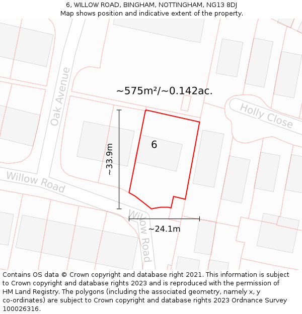 6, WILLOW ROAD, BINGHAM, NOTTINGHAM, NG13 8DJ: Plot and title map