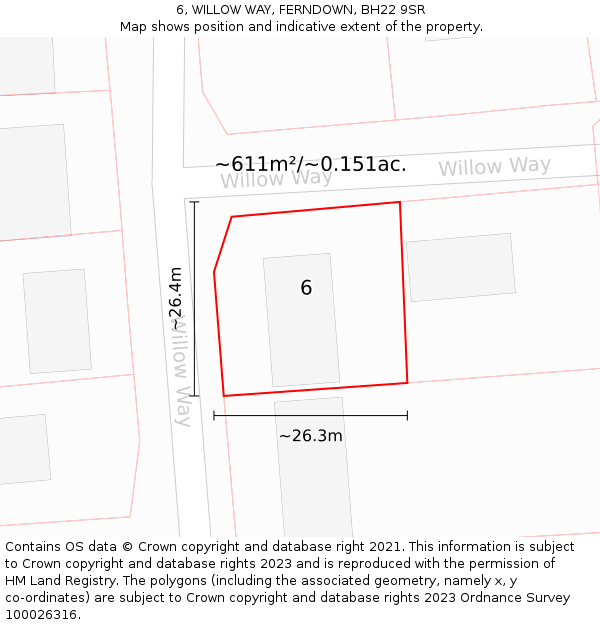 6, WILLOW WAY, FERNDOWN, BH22 9SR: Plot and title map