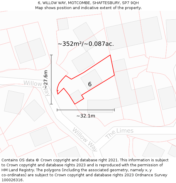 6, WILLOW WAY, MOTCOMBE, SHAFTESBURY, SP7 9QH: Plot and title map