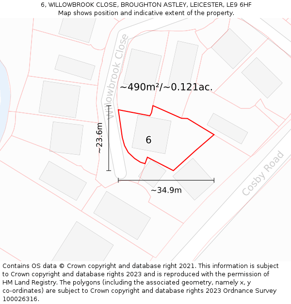 6, WILLOWBROOK CLOSE, BROUGHTON ASTLEY, LEICESTER, LE9 6HF: Plot and title map