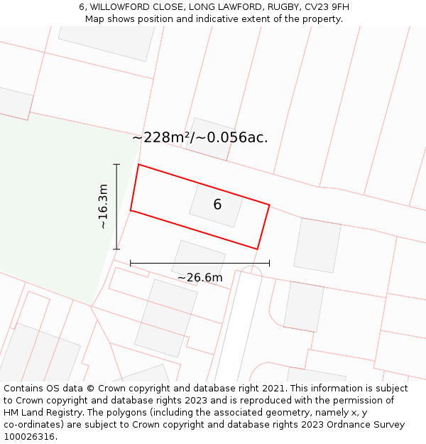 6, WILLOWFORD CLOSE, LONG LAWFORD, RUGBY, CV23 9FH: Plot and title map