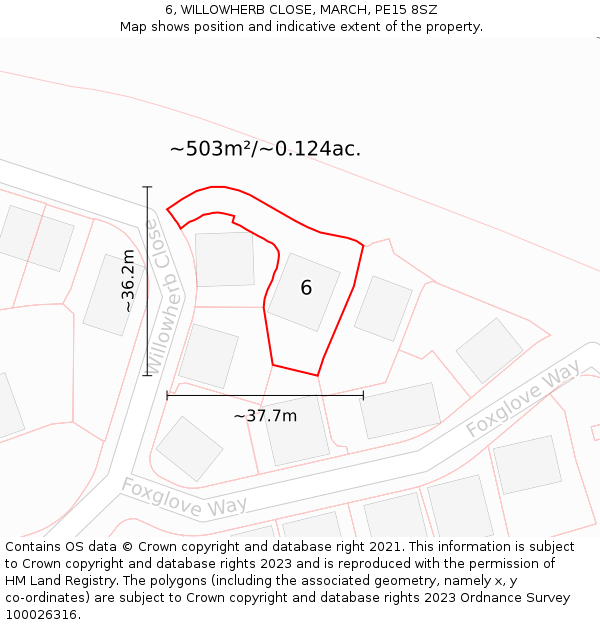 6, WILLOWHERB CLOSE, MARCH, PE15 8SZ: Plot and title map