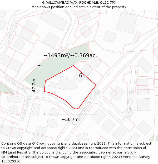 6, WILLOWMEAD WAY, ROCHDALE, OL12 7PX: Plot and title map