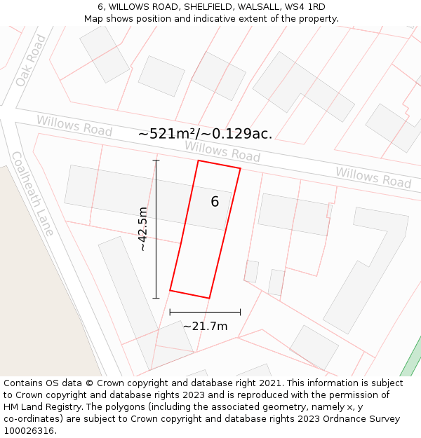 6, WILLOWS ROAD, SHELFIELD, WALSALL, WS4 1RD: Plot and title map