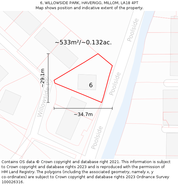 6, WILLOWSIDE PARK, HAVERIGG, MILLOM, LA18 4PT: Plot and title map