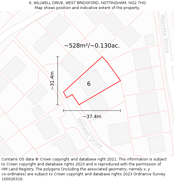 6, WILLWELL DRIVE, WEST BRIDGFORD, NOTTINGHAM, NG2 7HG: Plot and title map