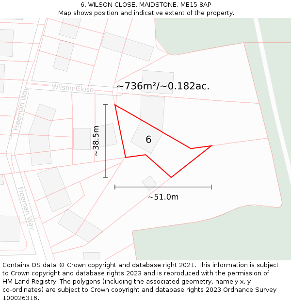 6, WILSON CLOSE, MAIDSTONE, ME15 8AP: Plot and title map