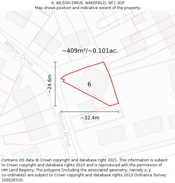 6, WILSON DRIVE, WAKEFIELD, WF1 3DP: Plot and title map