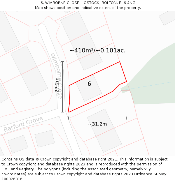 6, WIMBORNE CLOSE, LOSTOCK, BOLTON, BL6 4NG: Plot and title map