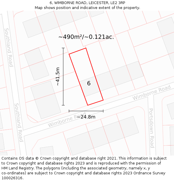 6, WIMBORNE ROAD, LEICESTER, LE2 3RP: Plot and title map