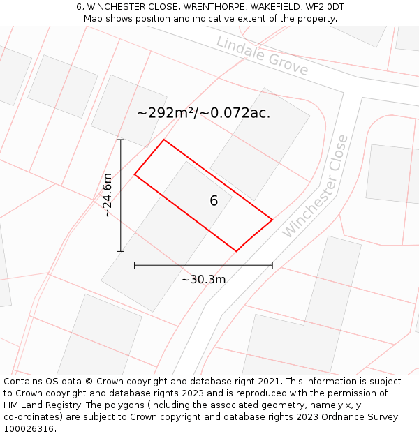 6, WINCHESTER CLOSE, WRENTHORPE, WAKEFIELD, WF2 0DT: Plot and title map