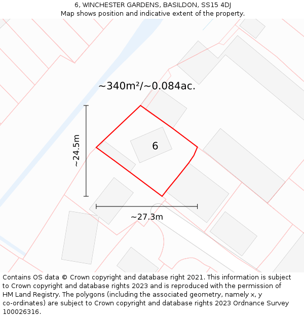 6, WINCHESTER GARDENS, BASILDON, SS15 4DJ: Plot and title map